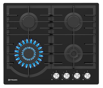 Plita gaz Pyramis 60PG Glass, Wok, gratare fonta, 60x51,5 cm - EpicHome.ro