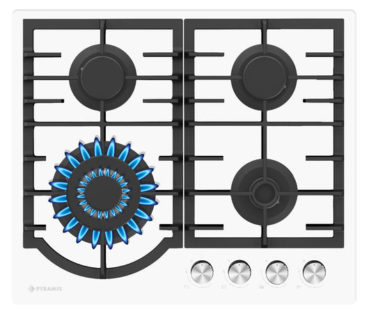 Plita gaz Pyramis 60PG Glass, Wok, gratare fonta, 60x51,5 cm - EpicHome.ro