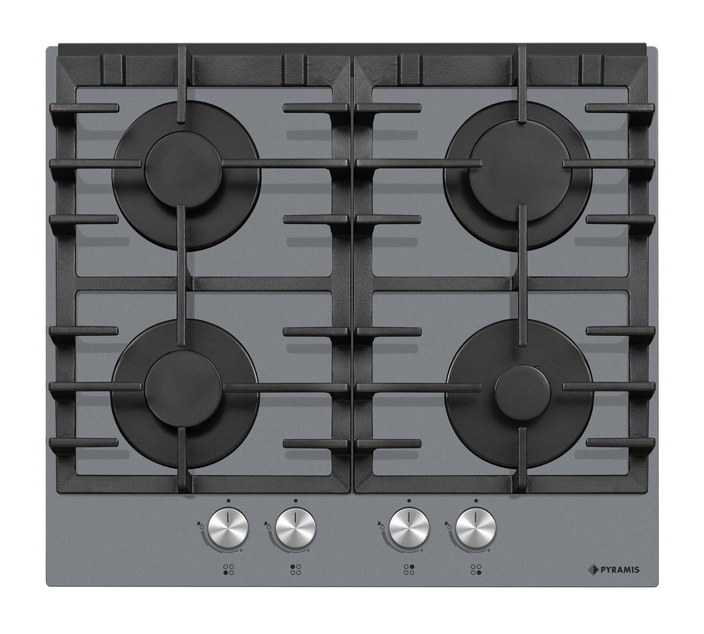 Plita gaz Pyramis 6704 Grey Pearl Glass, gratare fonta, 59,4x52,3 cm - EpicHome.ro