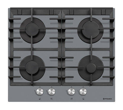 Plita gaz Pyramis 6704 Grey Pearl Glass, gratare fonta, 59,4x52,3 cm - EpicHome.ro