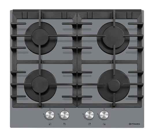 Plita gaz Pyramis 6704 Grey Pearl Glass, gratare fonta, 59,4x52,3 cm - EpicHome.ro