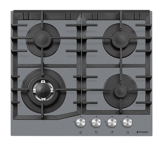 Plita gaz Pyramis 6714 Grey Pearl Glass, Wok, gratare fonta, 59,4x52,3 cm - EpicHome.ro