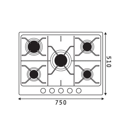 Plita gaz Pyramis 75PG 730, Inox, Wok, gratare fonta, 75x51 cm - EpicHome.ro