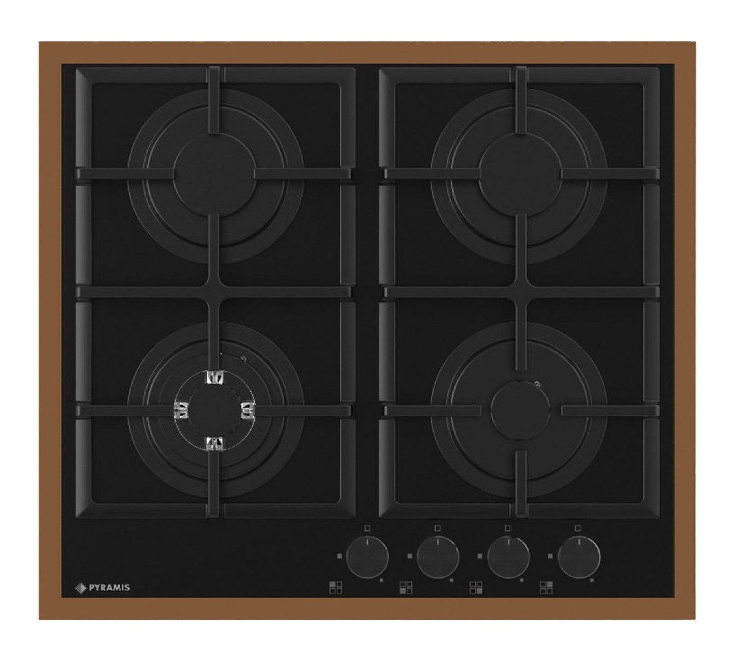 Plita gaz Pyramis 8080 PVD & Black Glass, Wok, gratare fonta, 59x52 cm - EpicHome.ro