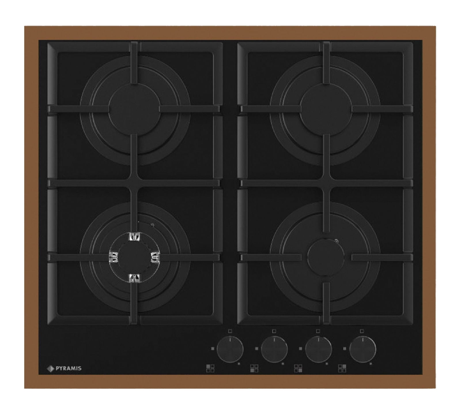 Plita gaz Pyramis 8080 PVD & Black Glass, Wok, gratare fonta, 59x52 cm - EpicHome.ro
