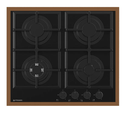 Plita gaz Pyramis 8080 PVD & Black Glass, Wok, gratare fonta, 59x52 cm - EpicHome.ro