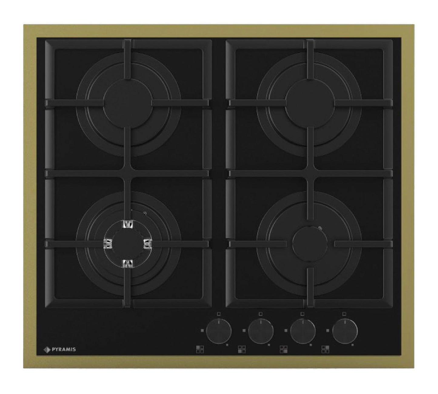Plita gaz Pyramis 8080 PVD & Black Glass, Wok, gratare fonta, 59x52 cm - EpicHome.ro
