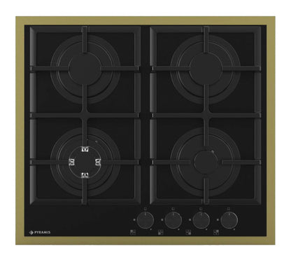 Plita gaz Pyramis 8080 PVD & Black Glass, Wok, gratare fonta, 59x52 cm - EpicHome.ro