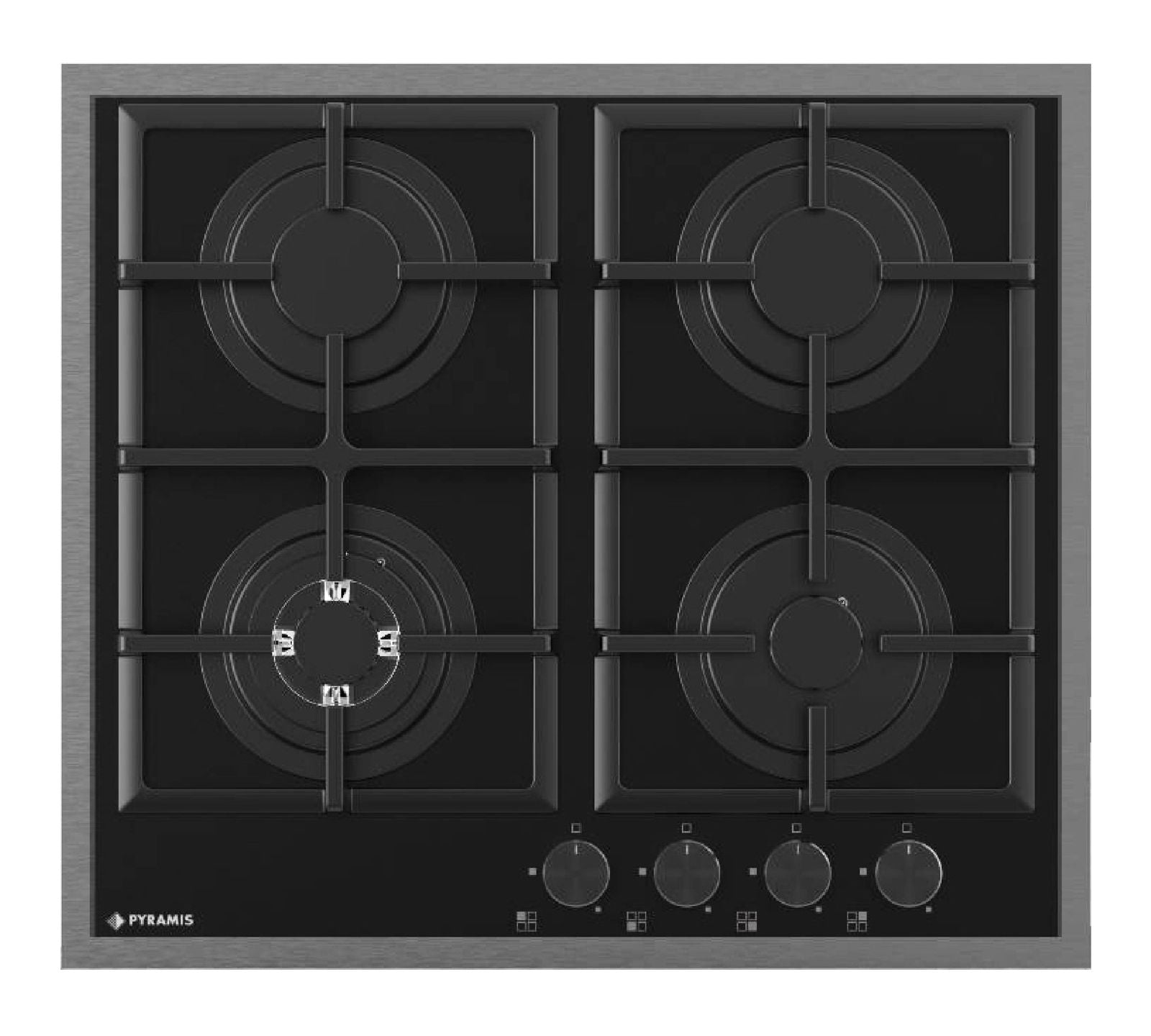 Plita gaz Pyramis 8080 PVD & Black Glass, Wok, gratare fonta, 59x52 cm - EpicHome.ro