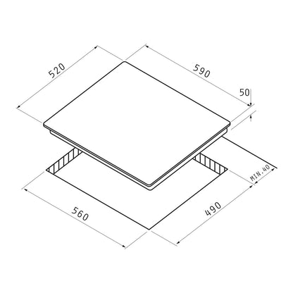 Plita gaz Pyramis 8080 PVD & Black Glass, Wok, gratare fonta, 59x52 cm - EpicHome.ro