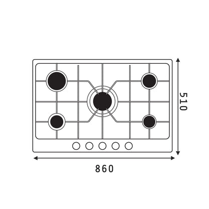 Plita gaz Pyramis 90PG 930, Inox, Wok, gratare fonta, 86x51 cm - EpicHome.ro