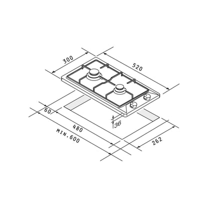 Plita gaz Pyramis domino 60PG 330, Inox, Wok, gratare fonta, 30x52 cm - EpicHome.ro