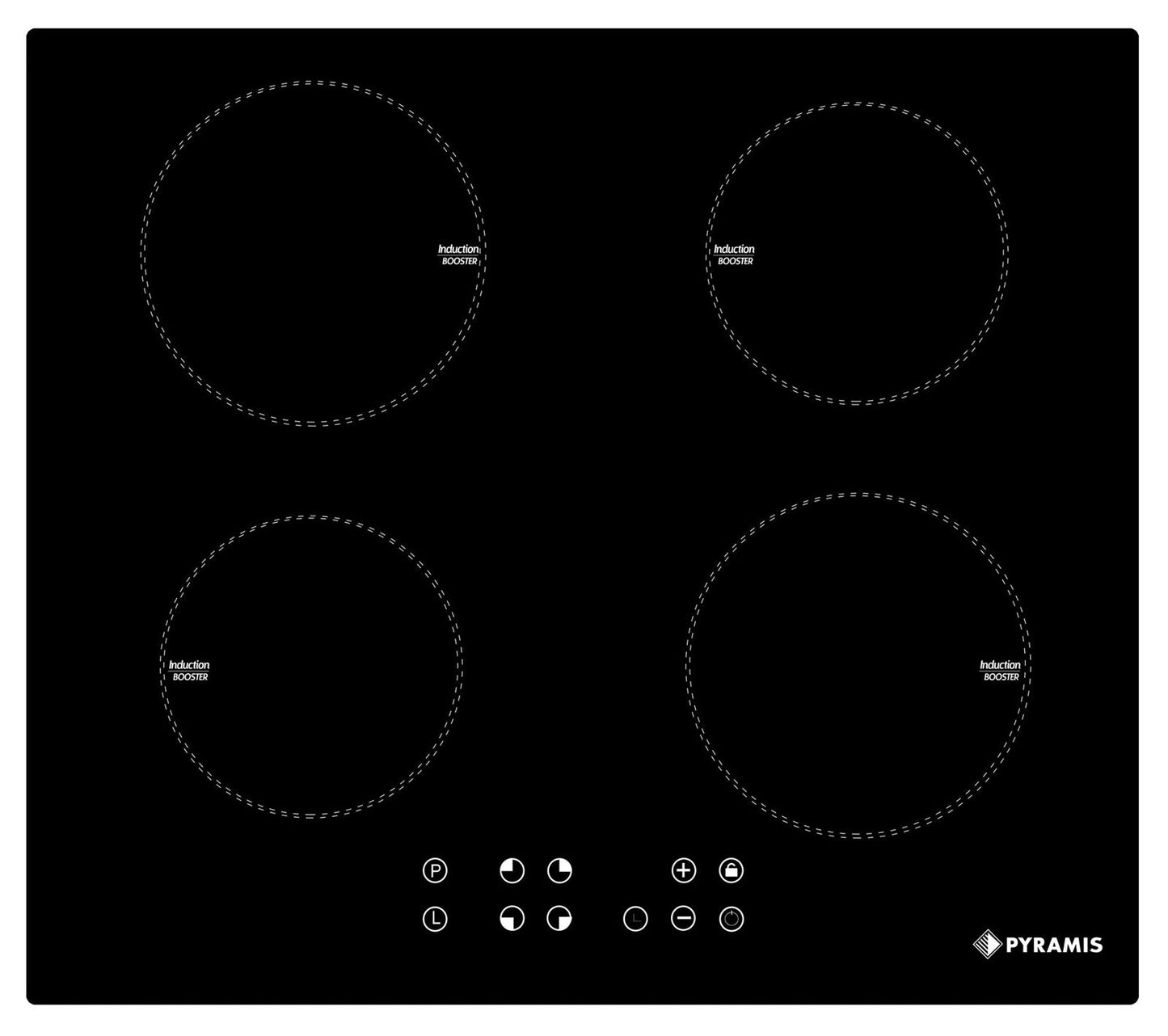 Plita inductie Pyramis 58IND910 Black Glass, 4 zone de gatit, Booster, 9 trepte de putere, 58x51 cm - EpicHome.ro