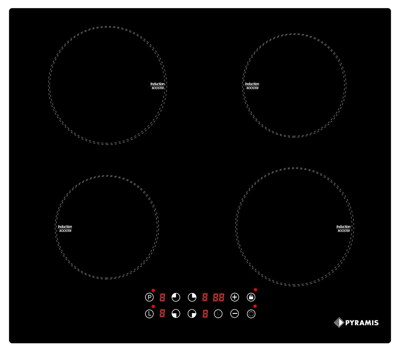 Plita inductie Pyramis 58IND910 Black Glass, 4 zone de gatit, Booster, 9 trepte de putere, 58x51 cm - EpicHome.ro