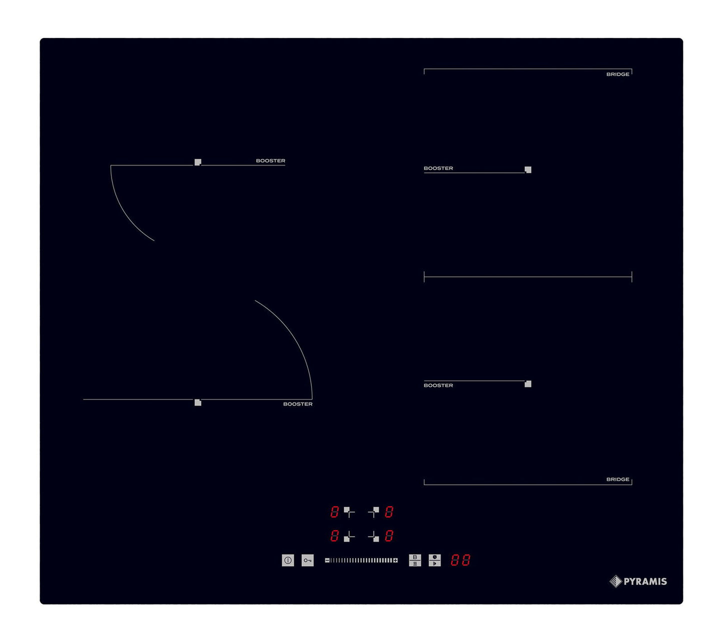 Plita inductie Pyramis PHI62432FMB Slider Touch Control, 4 zone de gatit, 1 zona Bridge, 9 trepte de putere, 59x52 cm - EpicHome.ro