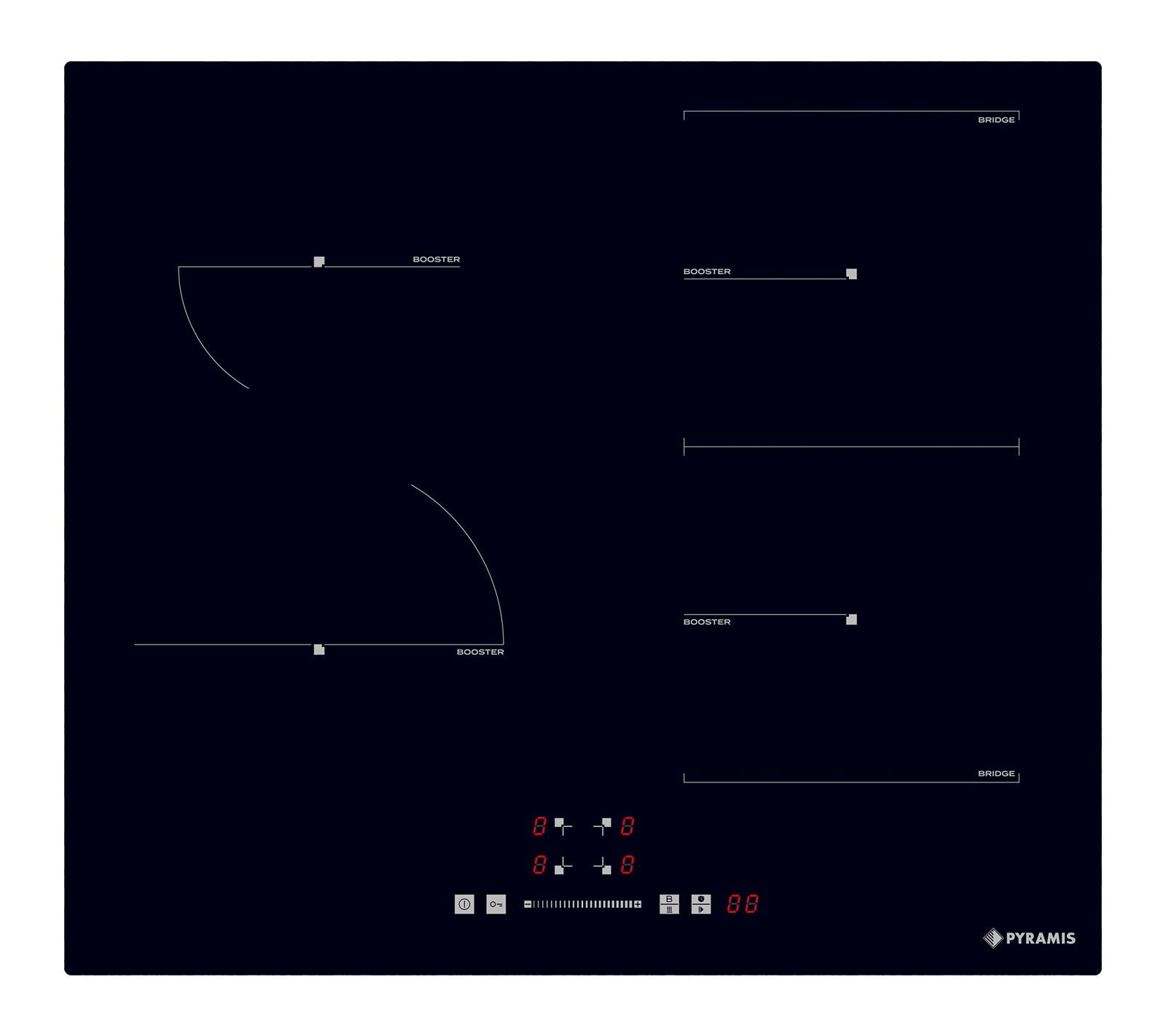 Plita inductie Pyramis PHI62432FMB Slider Touch Control, 4 zone de gatit, 1 zona Bridge, 9 trepte de putere, 59x52 cm - EpicHome.ro