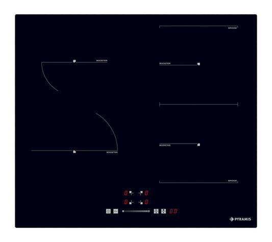 Plita inductie Pyramis PHI62432FMB Slider Touch Control, 4 zone de gatit, 1 zona Bridge, 9 trepte de putere, 59x52 cm - EpicHome.ro