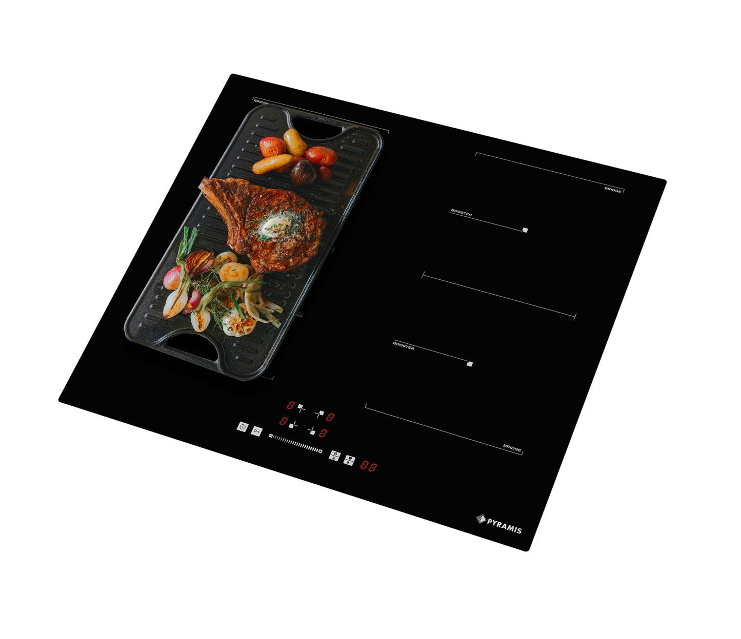 Plita inductie Pyramis PHI63432FMB Slider Touch Control, 4 zone de gatit, 2 zone Bridge, 9 trepte de putere, 59x52 cm - EpicHome.ro