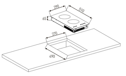 Plita inductie domino Pyramis 29IND410 Black Glass, 2 zone de gatit, 9 trepte de putere, 29x51 cm - EpicHome.ro