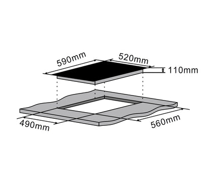 Plita mixta Pyramis 2+2 Gaz & Inductie, sticla neagra, 9 trepte de putere, 59x52 cm - EpicHome.ro