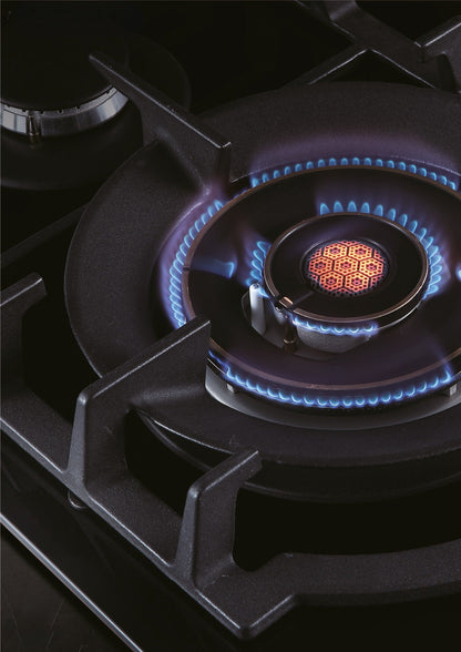 Plita pe gaz Pyramis 2.0 Wok HONEY Comb Black Glass, gratare fonta, 60x51,5 cm - EpicHome