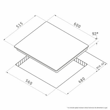 Plita pe gaz Pyramis 2.0 Wok HONEY Comb Black Glass, gratare fonta, 60x51,5 cm - EpicHome