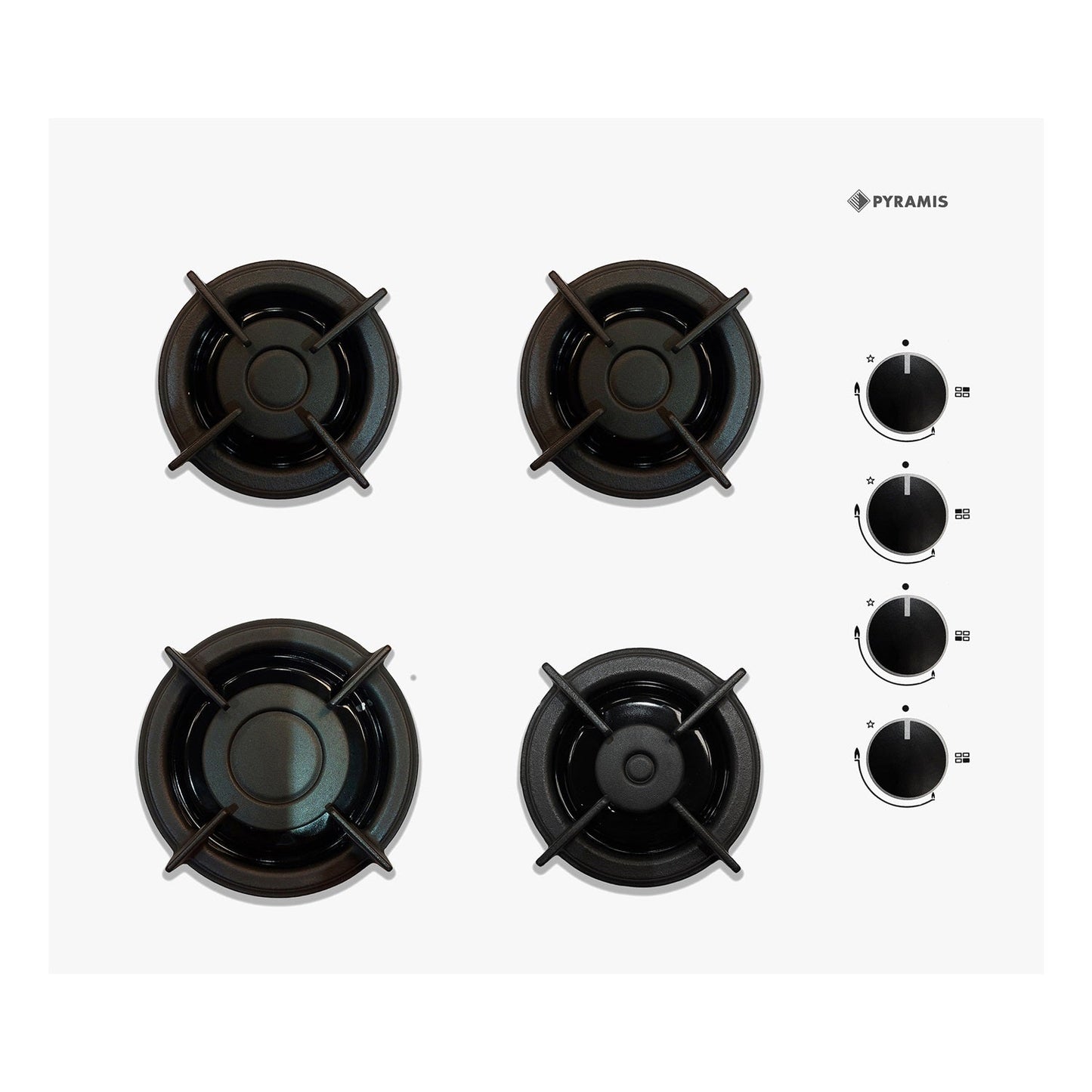 Plita pe gaz Pyramis 2120 White Glass, gratare individuale fonta, 60x51 cm - EpicHome.ro