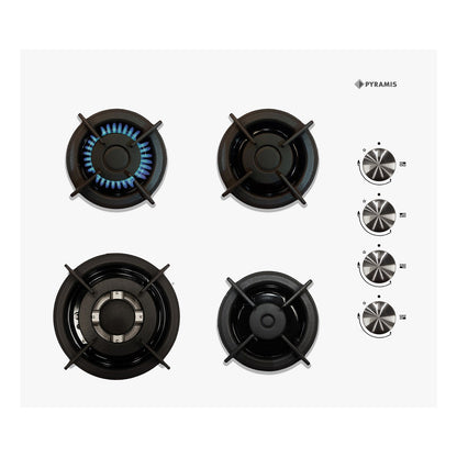 Plita pe gaz Pyramis 2121 White Glass, Wok, gratare individuale fonta, 60x51 cm - EpicHome.ro