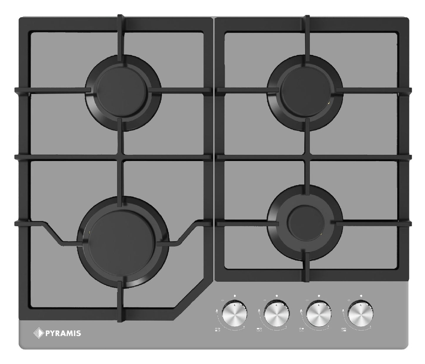 Plita pe gaz Pyramis 60PG 6601.02.03.04 Glass, gratare fonta, 60x51,5 cm - EpicHome