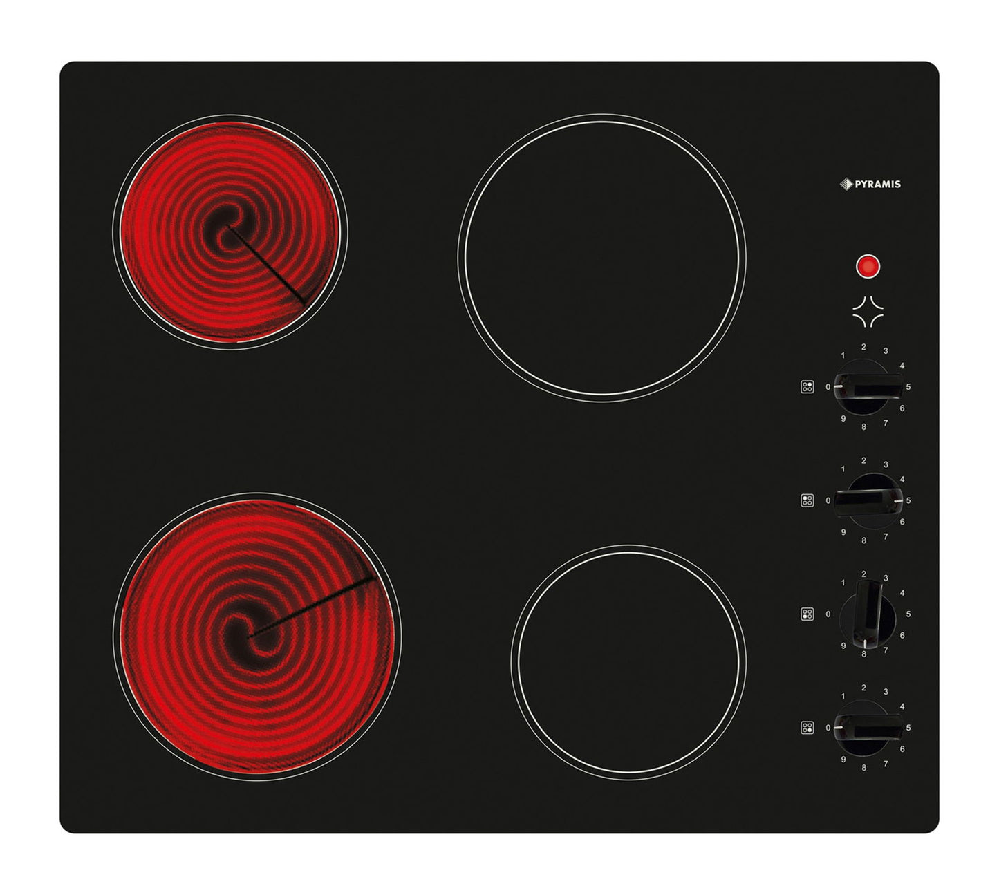 Plita vitroceramica Pyramis Neo SPICA Knobs, 4 zone de gatit, 9 trepte de putere, 58x51 cm - EpicHome.ro