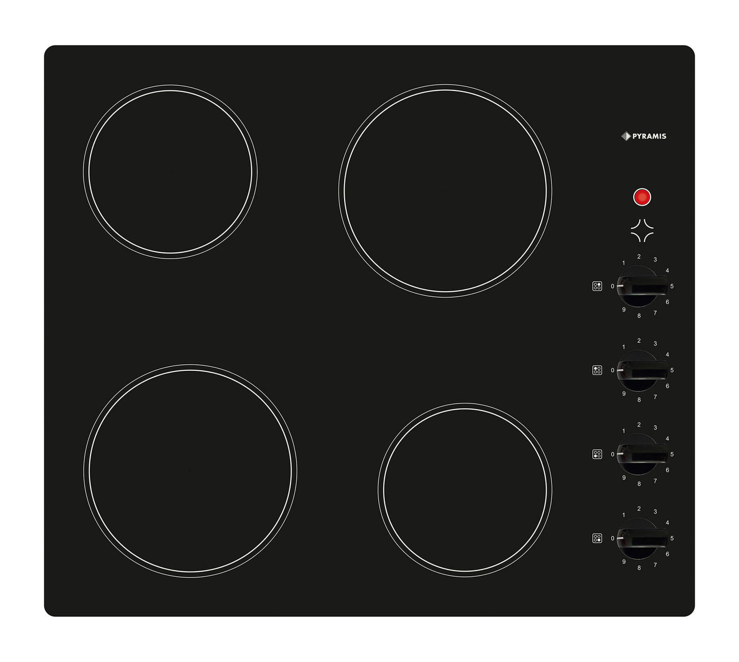 Plita vitroceramica Pyramis Neo SPICA Knobs, 4 zone de gatit, 9 trepte de putere, 58x51 cm - EpicHome.ro