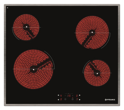 Plita vitroceramica Pyramis PHC61430IFB Black Glass & Inox, 4 zone de gatit, 9 trepte de putere, 58x51 cm - EpicHome.ro