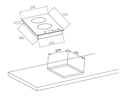Plita vitroceramica domino Pyramis 29HL310, 2 zone de gatit, 9 trepte de putere, 29x51 cm - EpicHome.ro