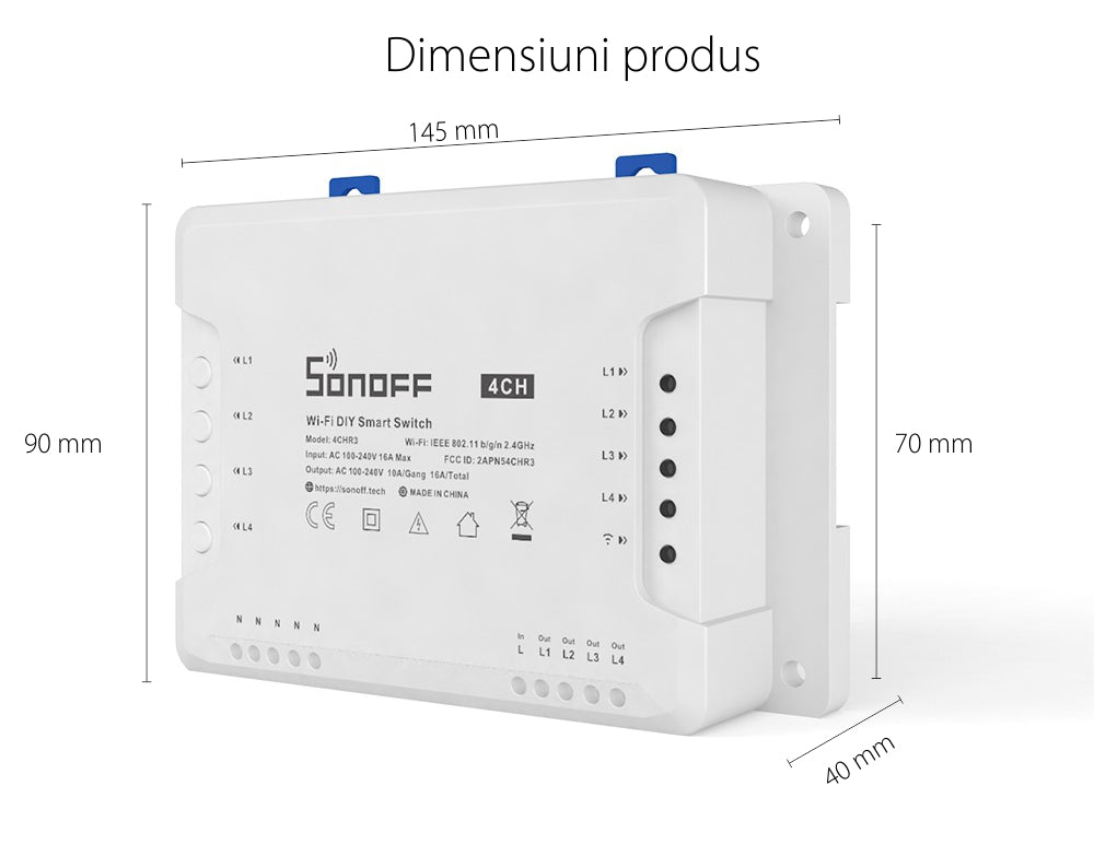 Releu smart Sonoff 4CH R3, Wi-Fi, 4 canale - EpicHome.ro