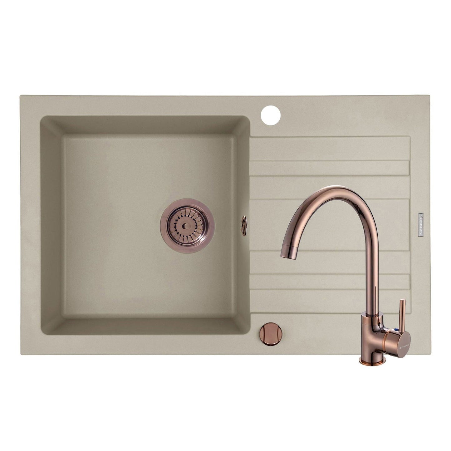 Set chiuveta granit Pyramis NAXOS 79x50cm si baterie ECO BELLO Copper - EpicHome