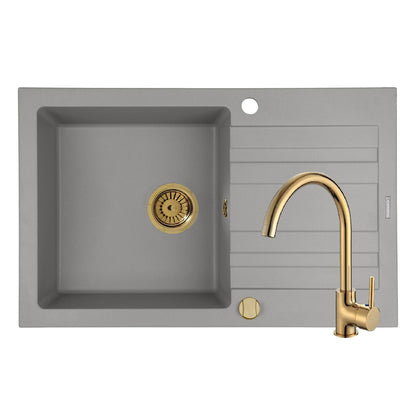 Set chiuveta granit Pyramis NAXOS 79x50cm si baterie ECO BELLO Gold - EpicHome