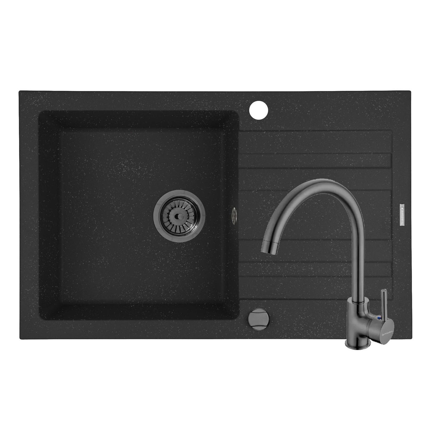 Set chiuveta granit Pyramis NAXOS 79x50cm si baterie ECO BELLO Gun Metal - EpicHome