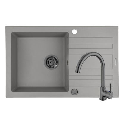 Set chiuveta granit Pyramis NAXOS 79x50cm si baterie ECO BELLO Gun Metal - EpicHome