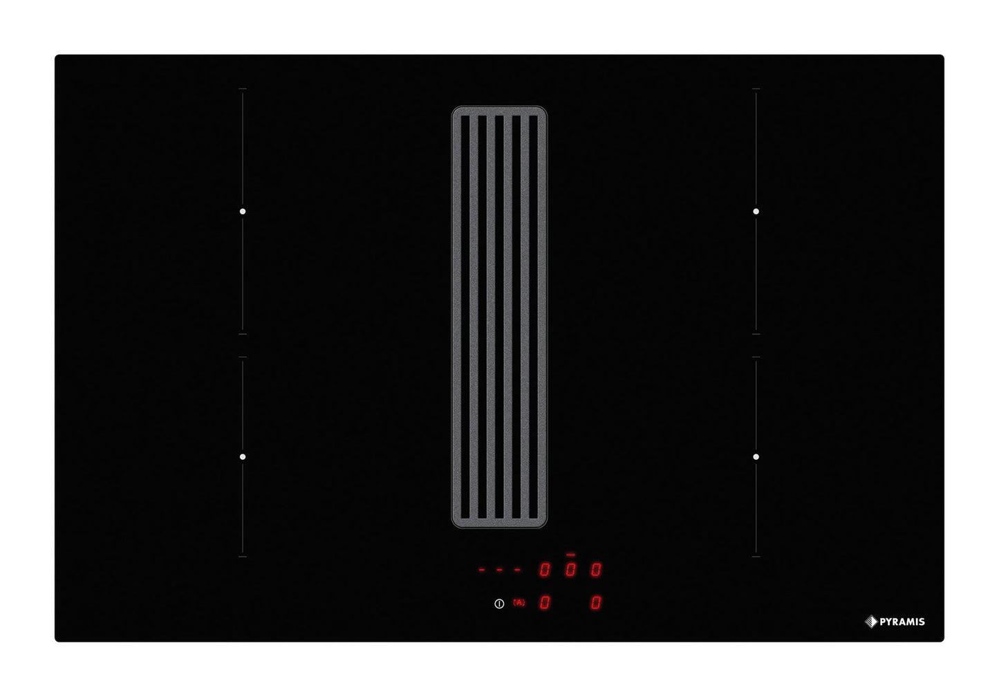 Ansamblu down air Pyramis ABYSSO, 580m³/h, Clasa A, plita inductie, 78cm, 4 zone de gatit, Power Management, Black Glass - EpicHome.ro